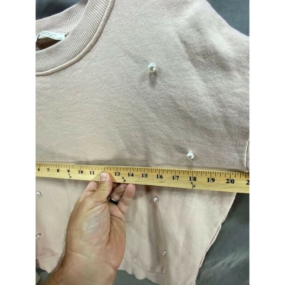 Zara Trafaluc Shirt Women Small Beige Pearls Beads Long Sleeve Pullover Ladies. - Picture 6 of 8
